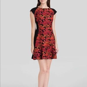 Ted Baker red and pink jacquard flounce dress